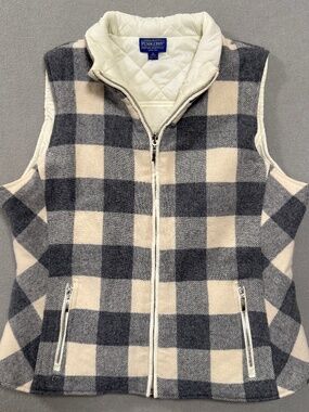Pendleton Reversible Buffalo Plaid Wool Quilted Puffer Gray Women XL Petite